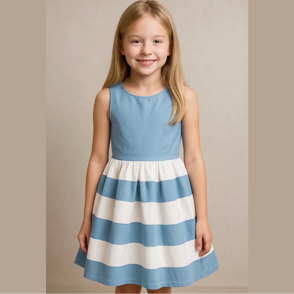 Fashionomics Blue and White Striped Kids Dress